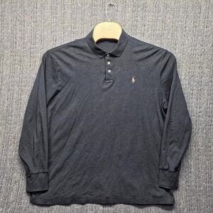 Polo Ralph Lauren Mens Long Sleeve Polo Shirt XL Gray Suede Trim Placket Classic